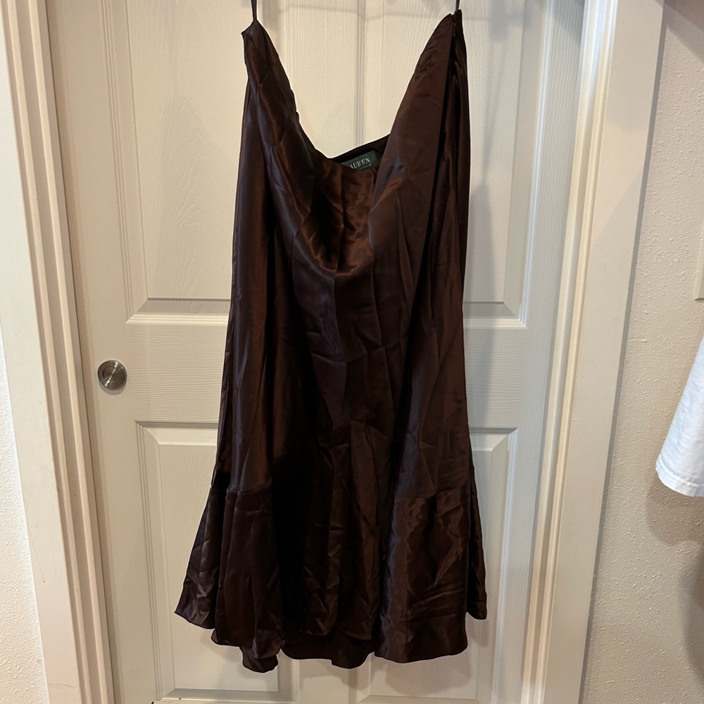 Ralph Lauren 100% Silk Brown Skirt NWOT